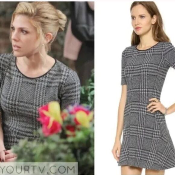 Theory Nikay Drop Waist Fit & Flare Tweed Plaid Mini Dress - Picture 3 of 6